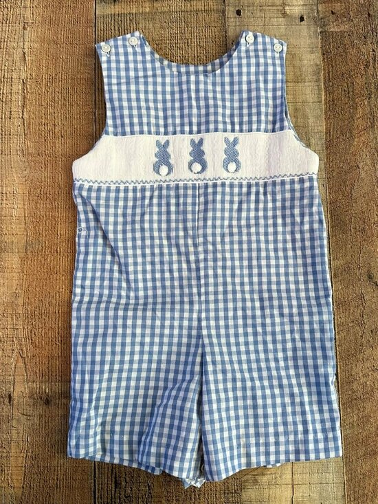 Southern Sunshine vinage blue and white checked bunny body suit infant size 24m - Picture 1 of 5